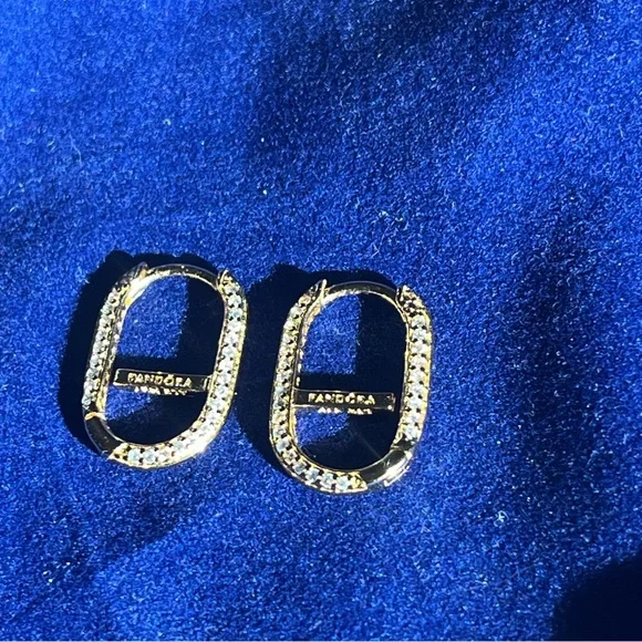 Pandora Gold Hoop Earrings with Crystals Silver 925 - Picture 3 of 4